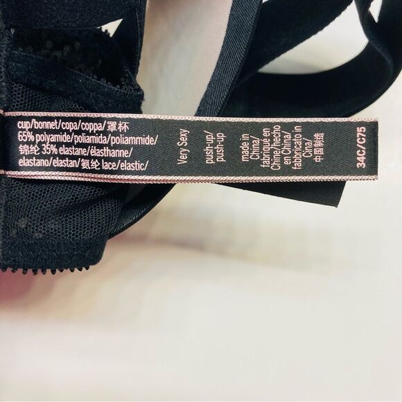 Victoria Secret Banded Lace Very Sexy Push Up Bra Caged Wide Strap Sz 34C Black - Picture 14 of 15